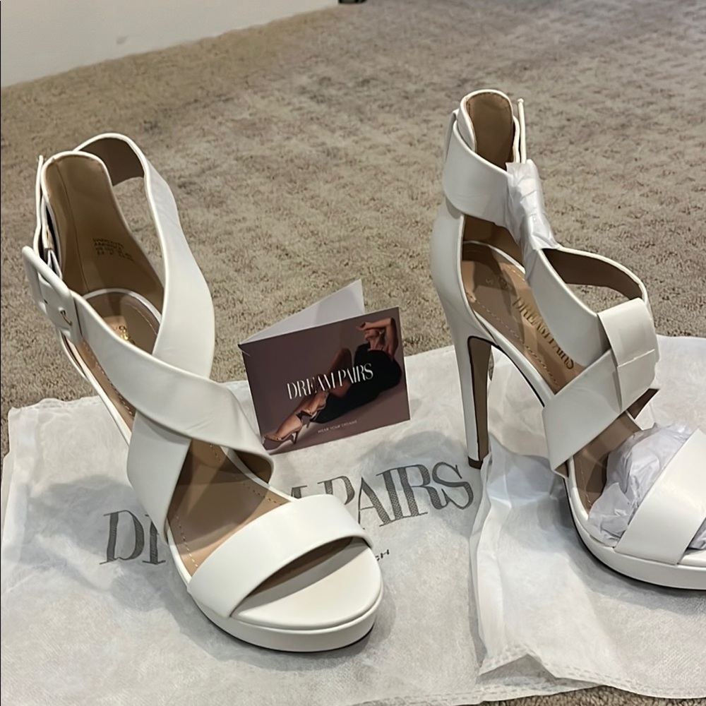 Dream Pairs White Crisscross High Heel Sandals